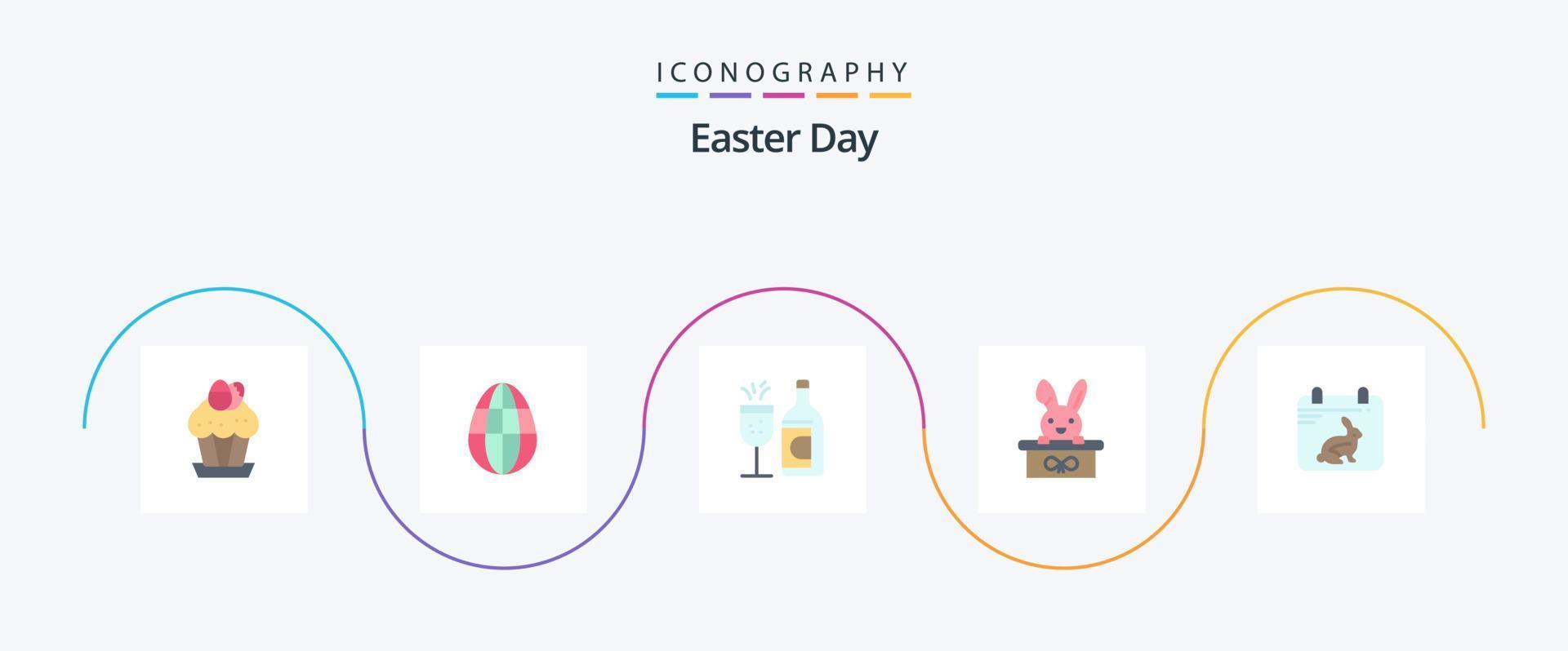 pacote de ícones de 5 planos de páscoa, incluindo calendário. páscoa. carrinho. beber vetor