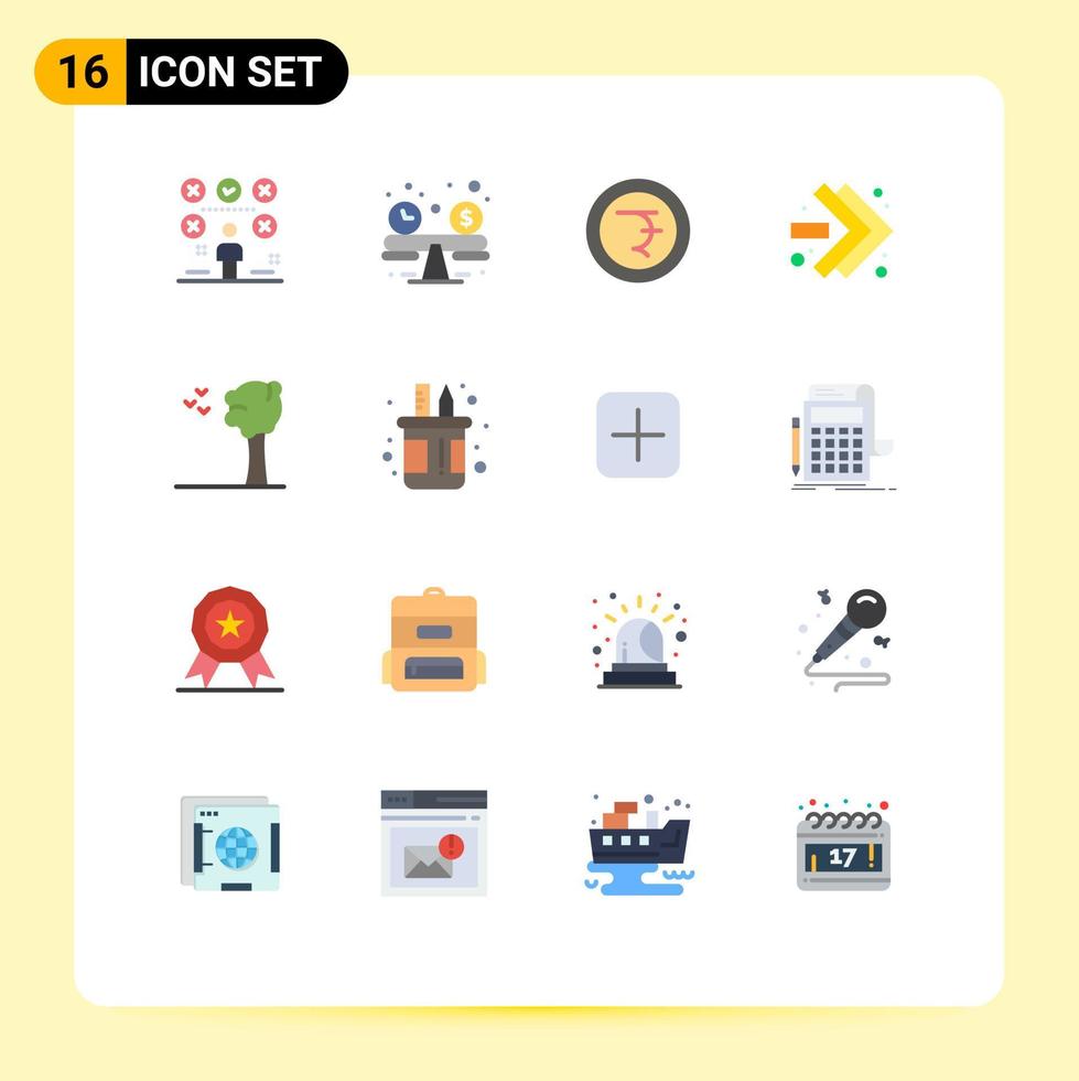 pacote de cores planas de 16 símbolos universais de caixa de pássaros caramanchão de moedas pacote editável de avanço rápido de elementos de design de vetores criativos