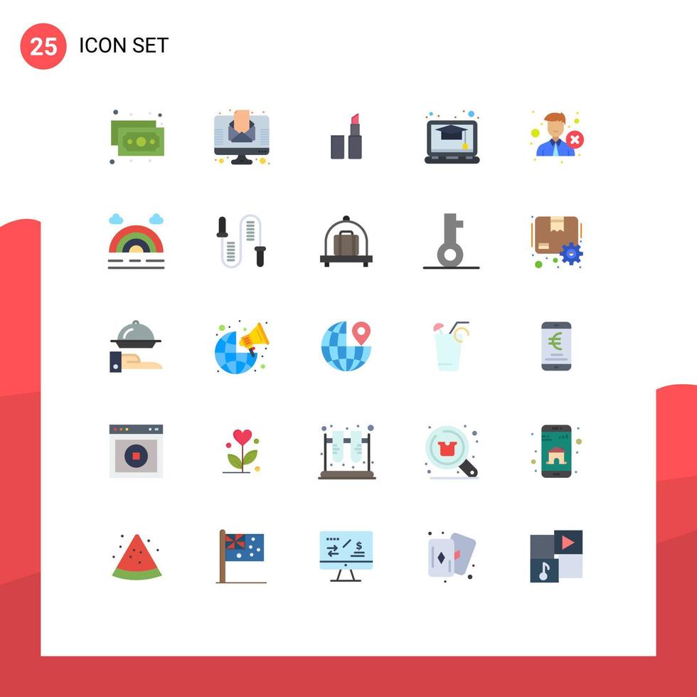 grupo de símbolos de ícone universal de 25 cores planas modernas de escritório de maquiagem de recrutamento de previsão excluir elementos de design de vetores editáveis