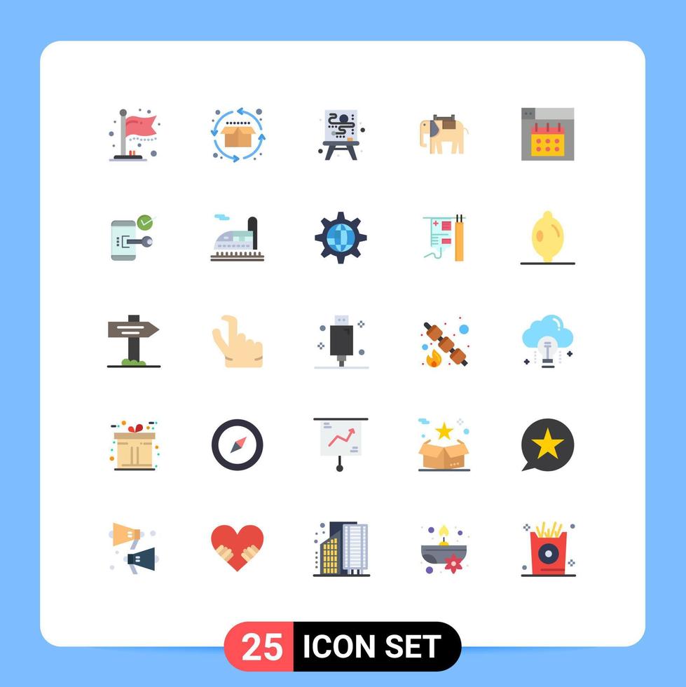 grupo de 25 sinais e símbolos de cores planas para elementos de design de vetores editáveis de elefantes criativos da web de design de data