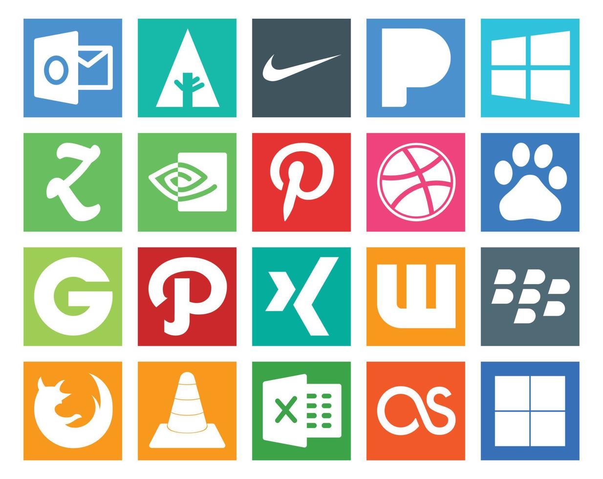 20 pacotes de ícones de mídia social, incluindo vlc firefox dribbble blackberry xing vetor