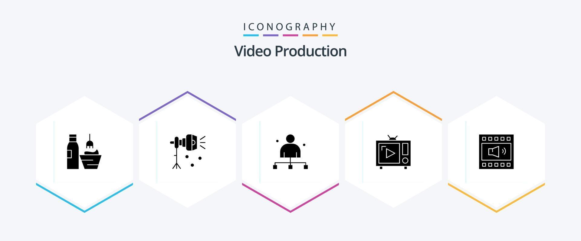 pacote de ícones de 25 glifos de produção de vídeo, incluindo tv. antena tv. Holofote. cabeça. chefe vetor