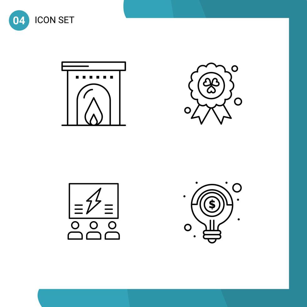 conjunto de 4 sinais de símbolos de ícones de interface do usuário modernos para brainstorming de prêmio de solução de hotel pense em elementos de design de vetores editáveis