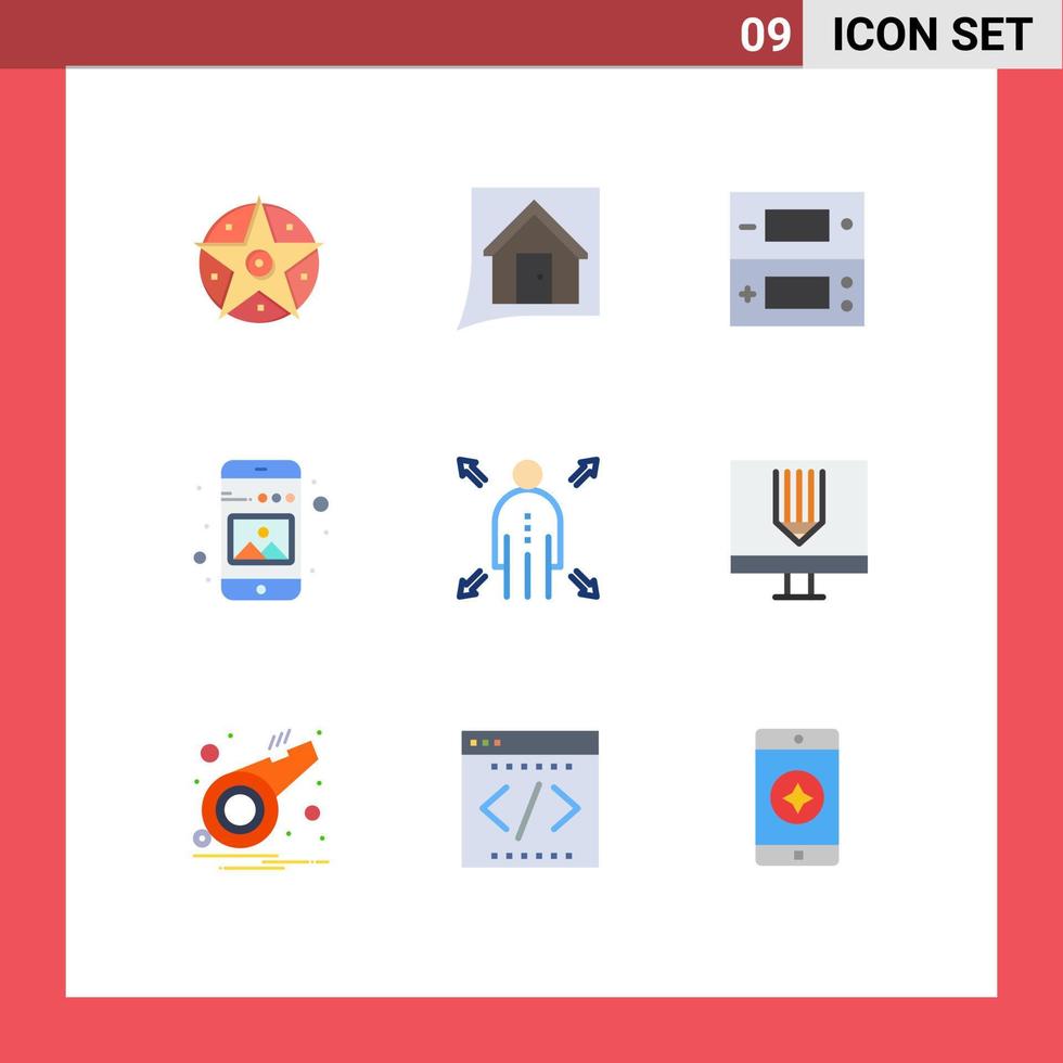 grupo de 9 sinais e símbolos de cores planas para elementos de design de vetores editáveis de vídeo de imagem de casa móvel