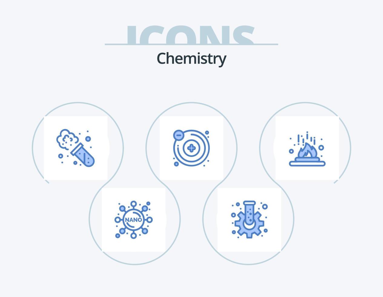 design de ícones do pacote de ícones azuis de química 5. Ciência. calor. experimentar. fogo. molécula vetor