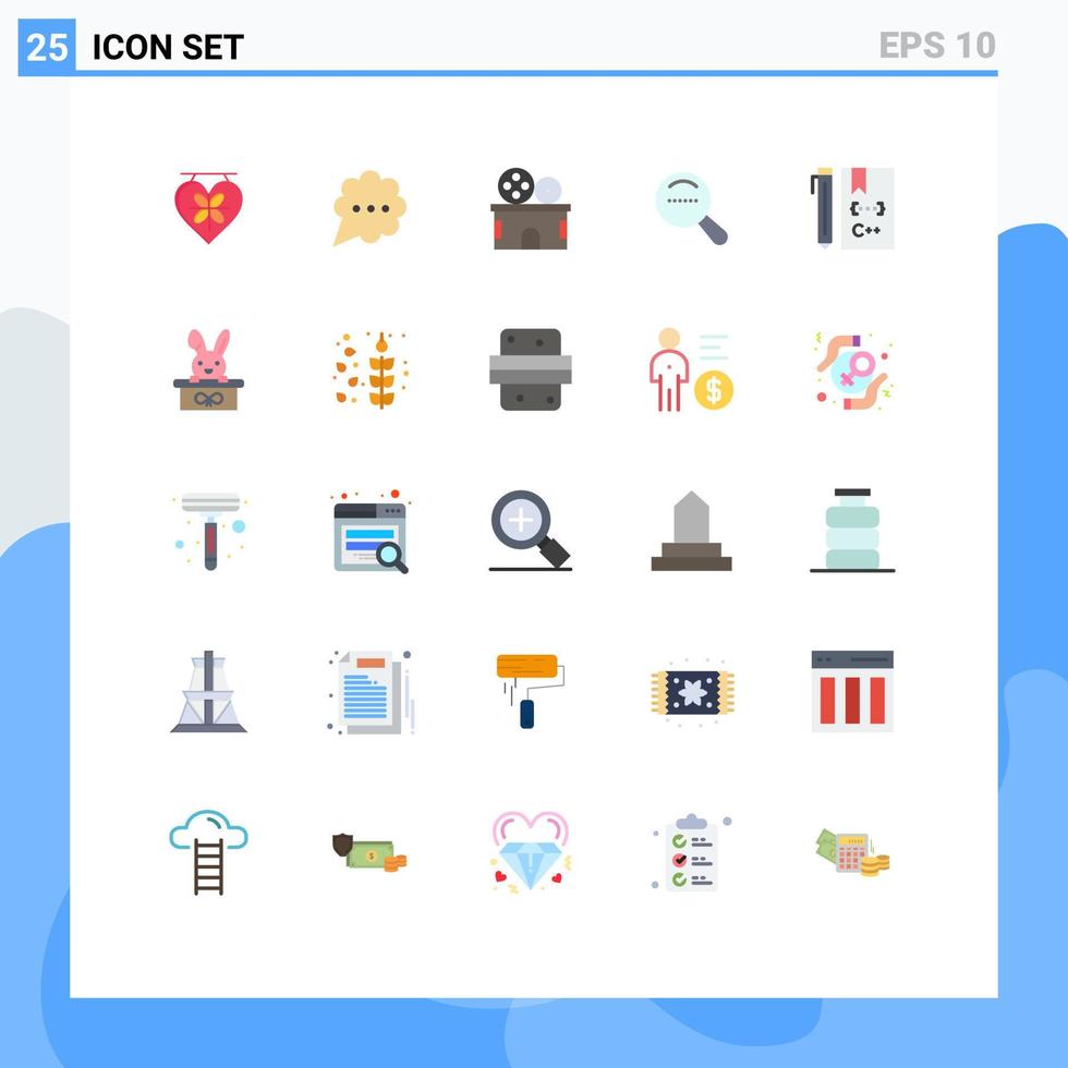 grupo de 25 sinais e símbolos de cores planas para desenvolver código de entretenimento c pesquisa elementos de design de vetores editáveis