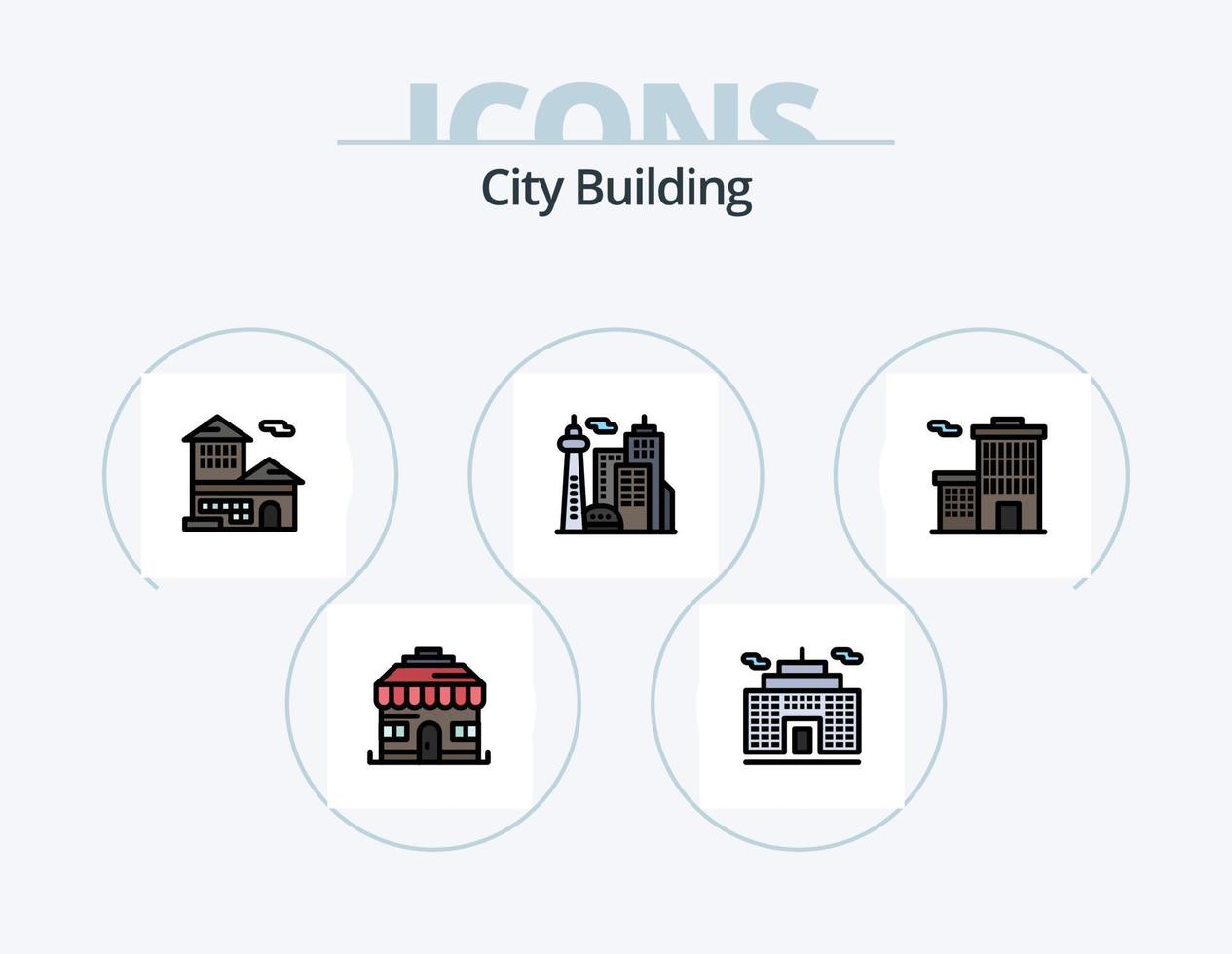 linha de construção da cidade cheia de ícones do pacote 5 design de ícones. escritório. o negócio. prédio. prédio. prédio vetor