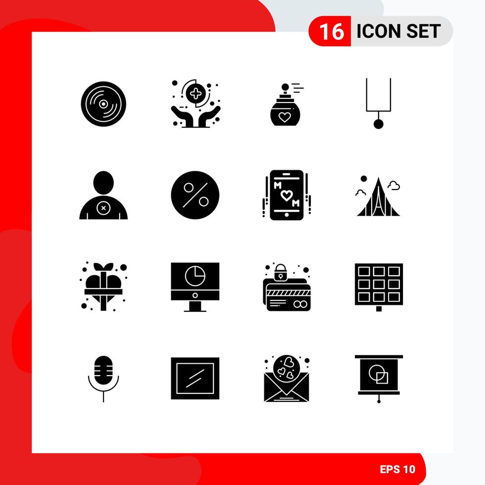 pacote de 16 sinais e símbolos de glifos sólidos modernos para mídia impressa na web, como diapasão de homem, proteção de música, aroma, elementos de design de vetores editáveis