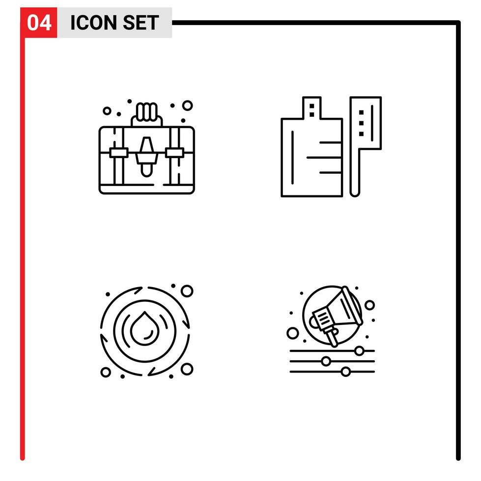conjunto de 4 sinais de símbolos de ícones de interface do usuário modernos para bolsa água passatempo bebida alerta elementos de design de vetores editáveis