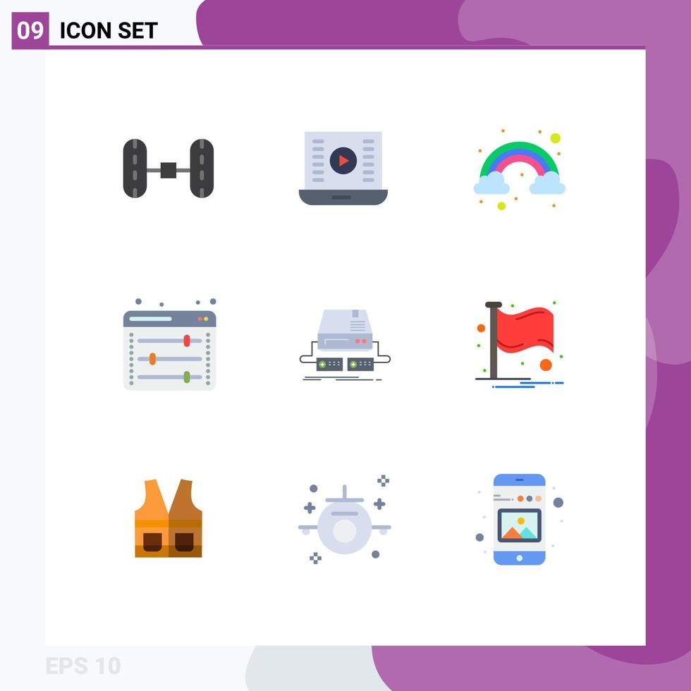 pacote de linha vetorial editável de 9 cores planas simples do console de jogos em nuvem configurações da web opções da web elementos de design vetorial editáveis vetor
