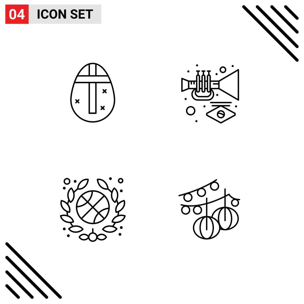 conjunto de 4 sinais de símbolos de ícones de interface do usuário modernos para ovos de páscoa feriados de basquete decoração de carnaval elementos de design de vetores editáveis