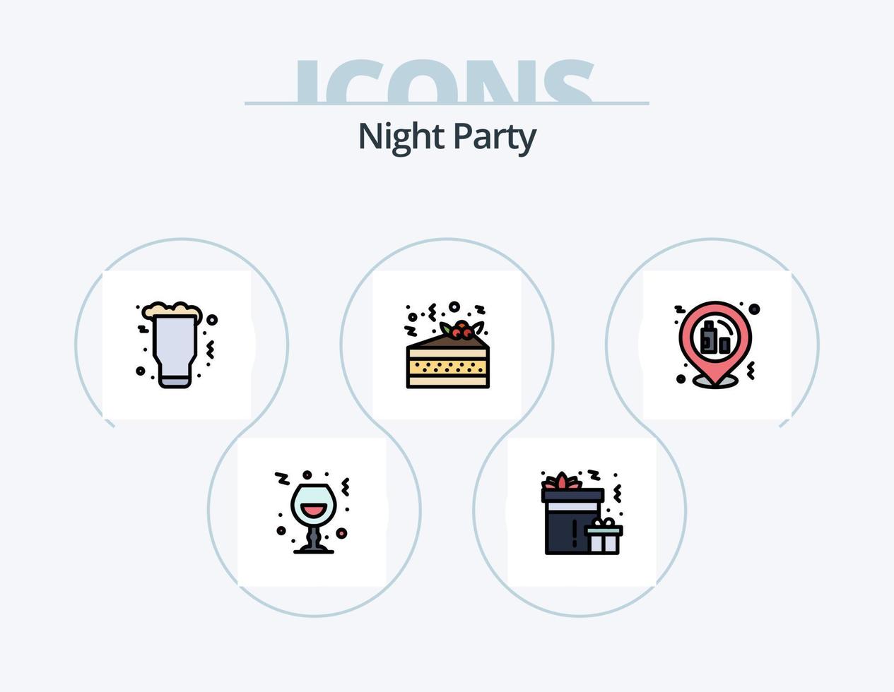 linha de festa noturna cheia de ícones do pacote 5 design de ícones. noite. noite. celebração. estúdio. microfone vetor