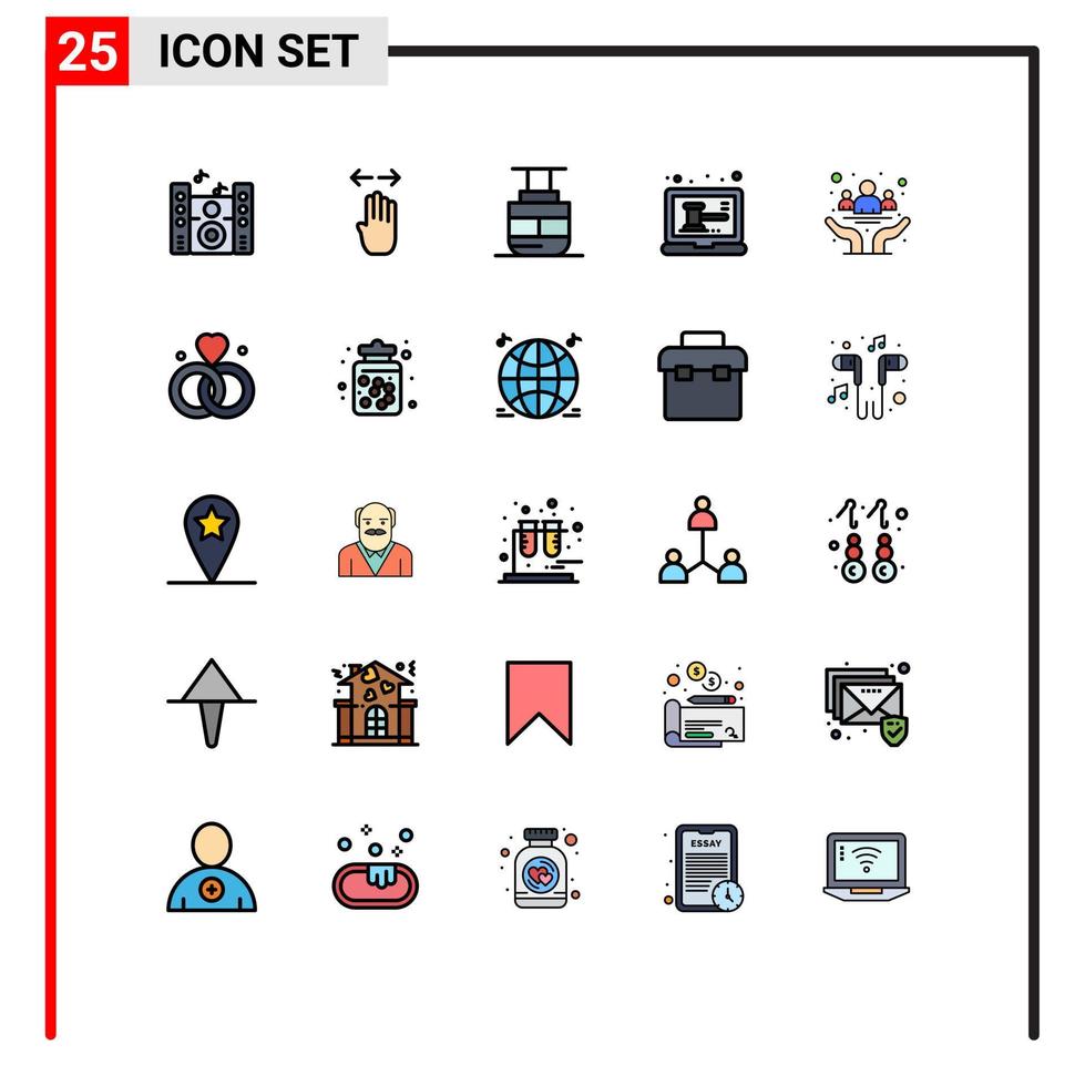 conjunto de pictogramas de 25 cores planas de linha preenchida simples de elementos de design de vetores editáveis de leilões on-line de elevador de loja de câncer