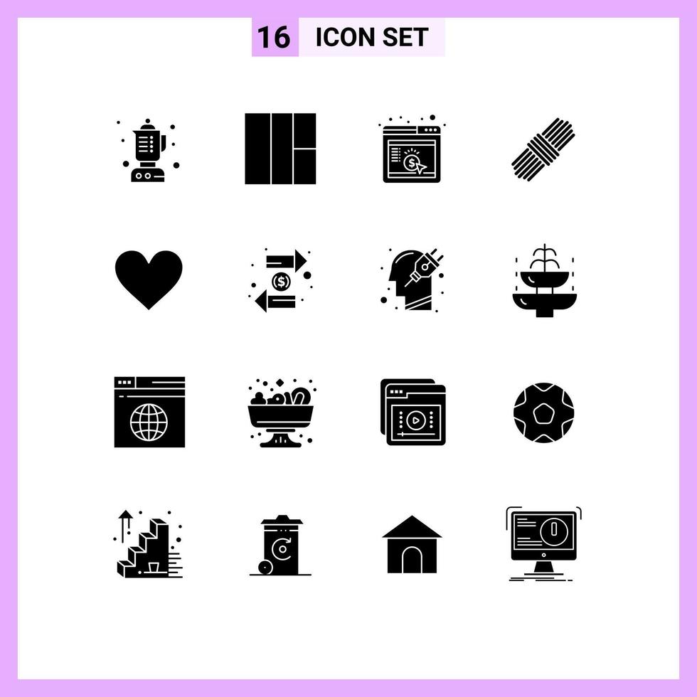grupo de símbolos de ícone universal de 16 glifos sólidos modernos de dever twitter seo como elementos de design de vetores editáveis de coração
