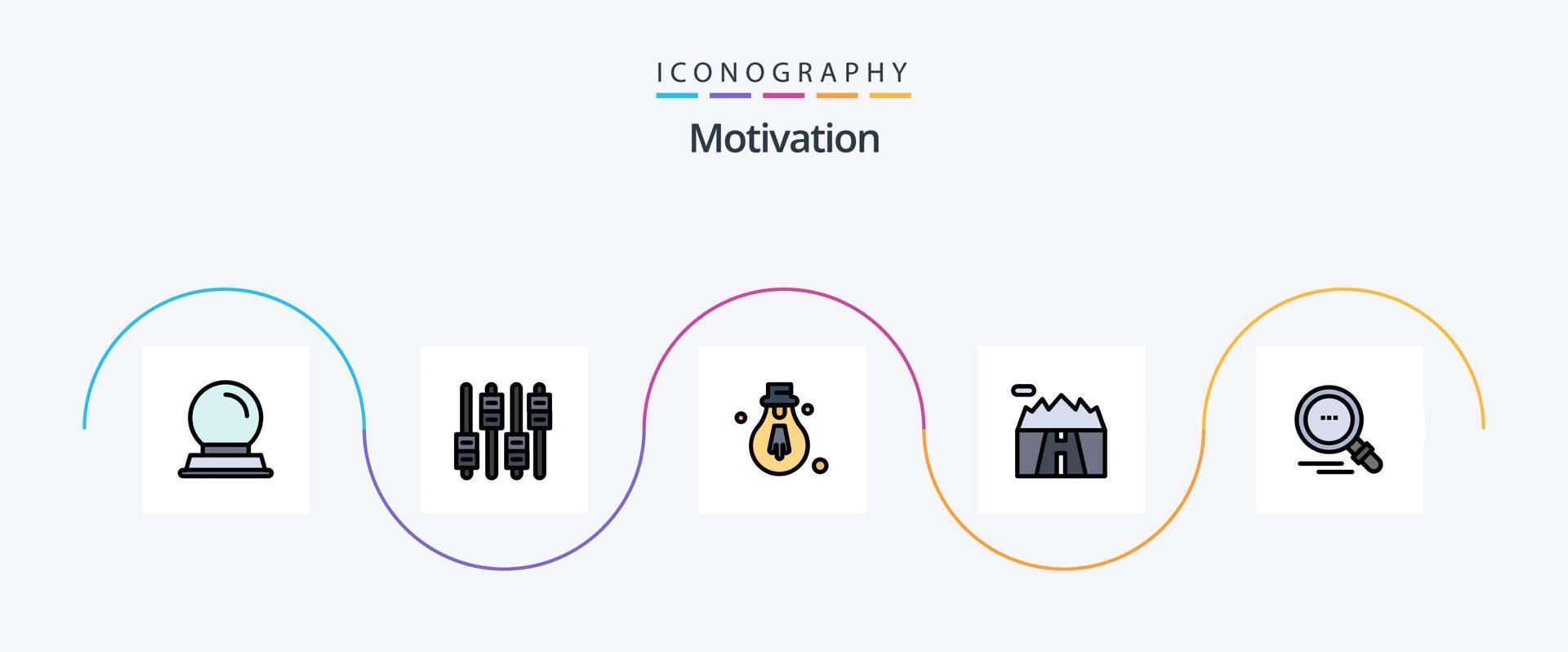 linha de motivação cheia de pacote de 5 ícones planos, incluindo . achar. claro. procurar. cenário vetor