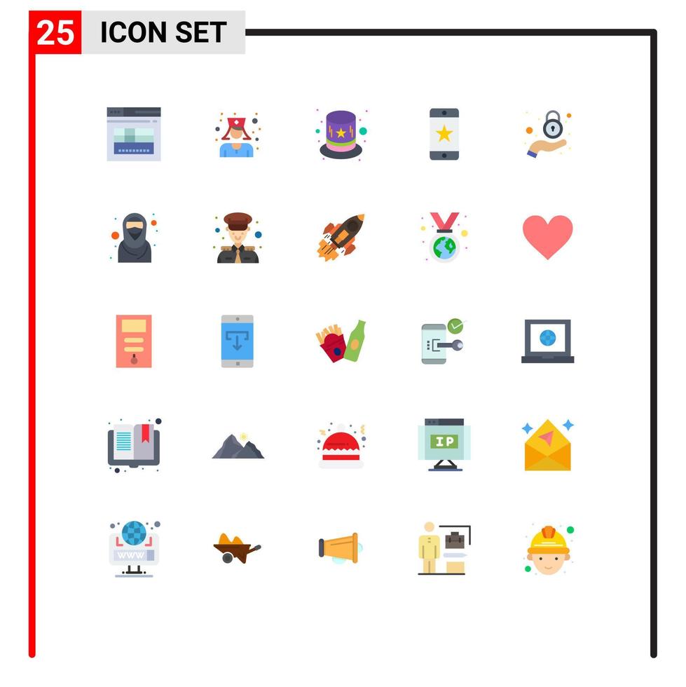conjunto de 25 sinais de símbolos de ícones de interface do usuário modernos para privacidade, traje de mão, dispositivo de segurança, elementos de design de vetores editáveis