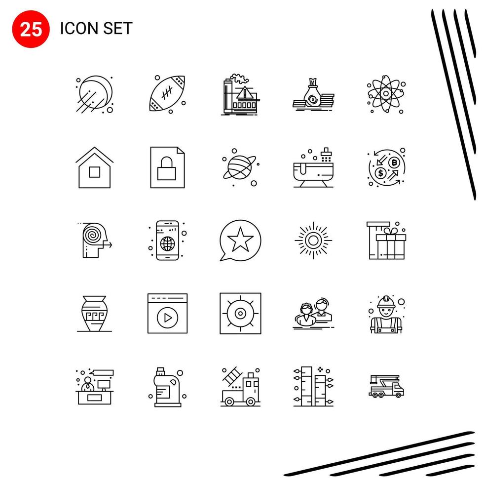 25 ícones criativos sinais e símbolos modernos de acumulação de investimento de fábrica de empréstimo atômico elementos de design de vetores editáveis