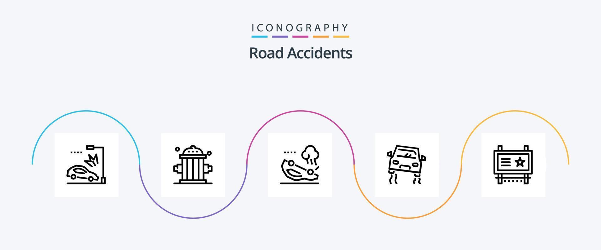 pacote de ícones da linha 5 de acidentes rodoviários, incluindo publicidade. derrapando. acidente. estrada. acidente vetor