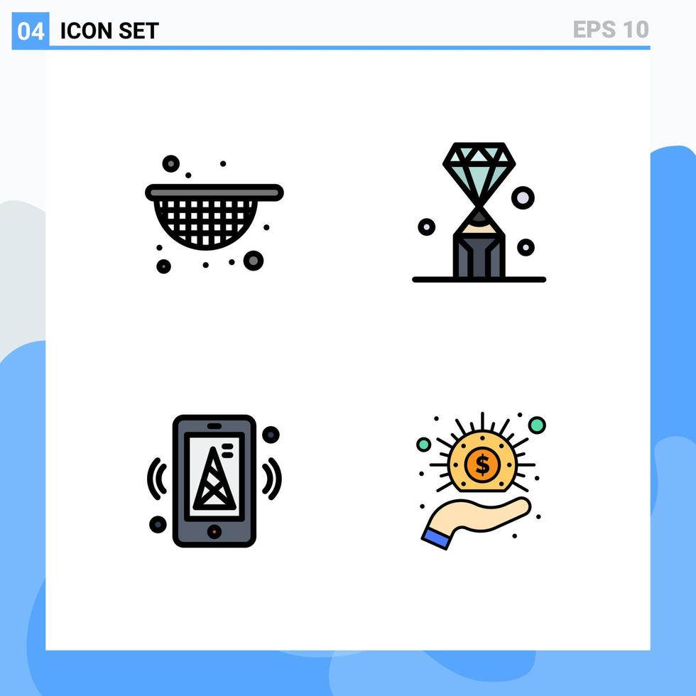 4 ícones criativos, sinais e símbolos modernos de filtro, caneta iot gems, elementos de design de vetores editáveis móveis