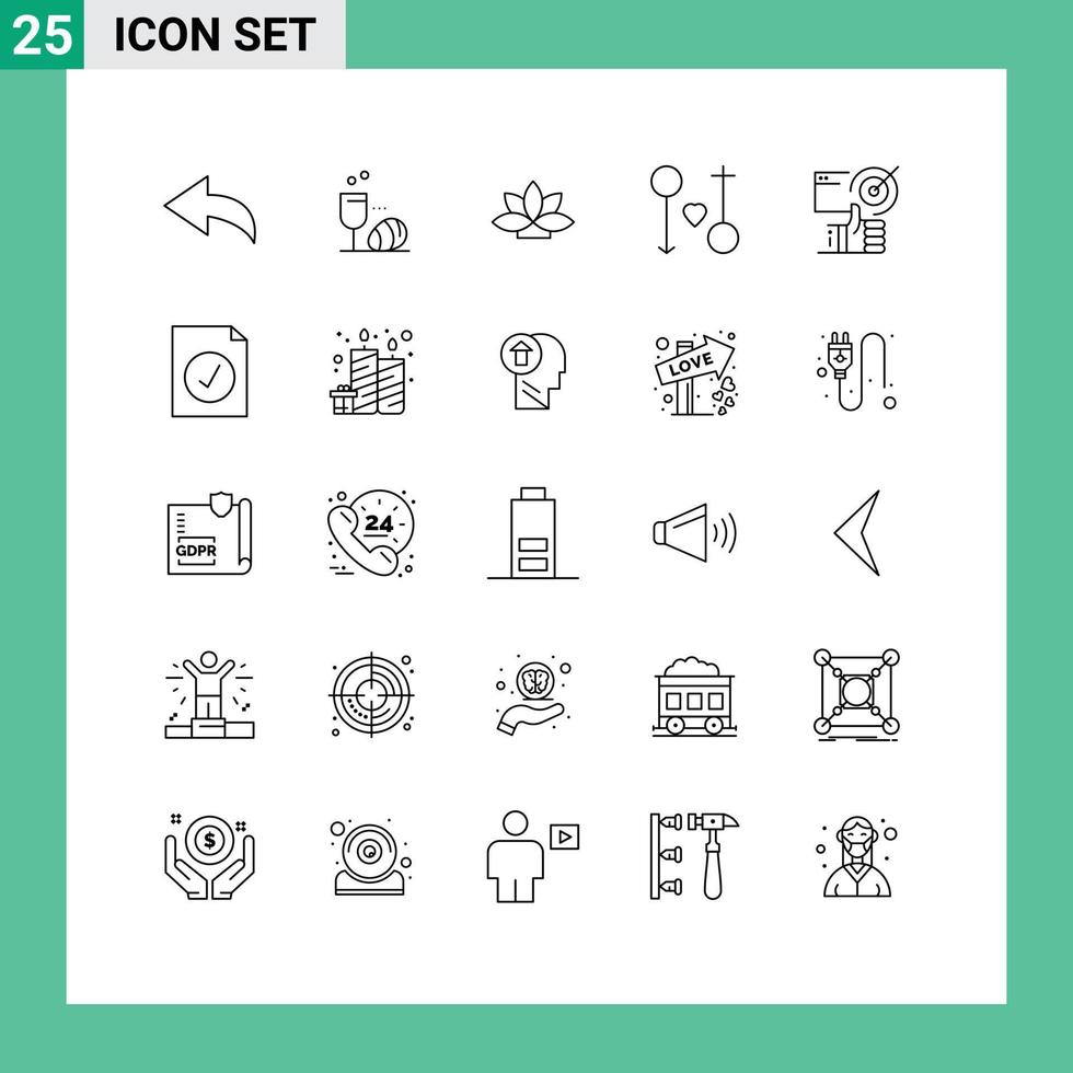 grupo de sinais e símbolos de 25 linhas para elementos de design de vetores editáveis de paixão de lótus alvo do usuário