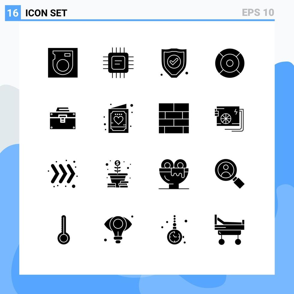 conjunto de 16 pacotes de glifos sólidos comerciais para proteção de saco de construção ux ajudam elementos de design de vetores editáveis