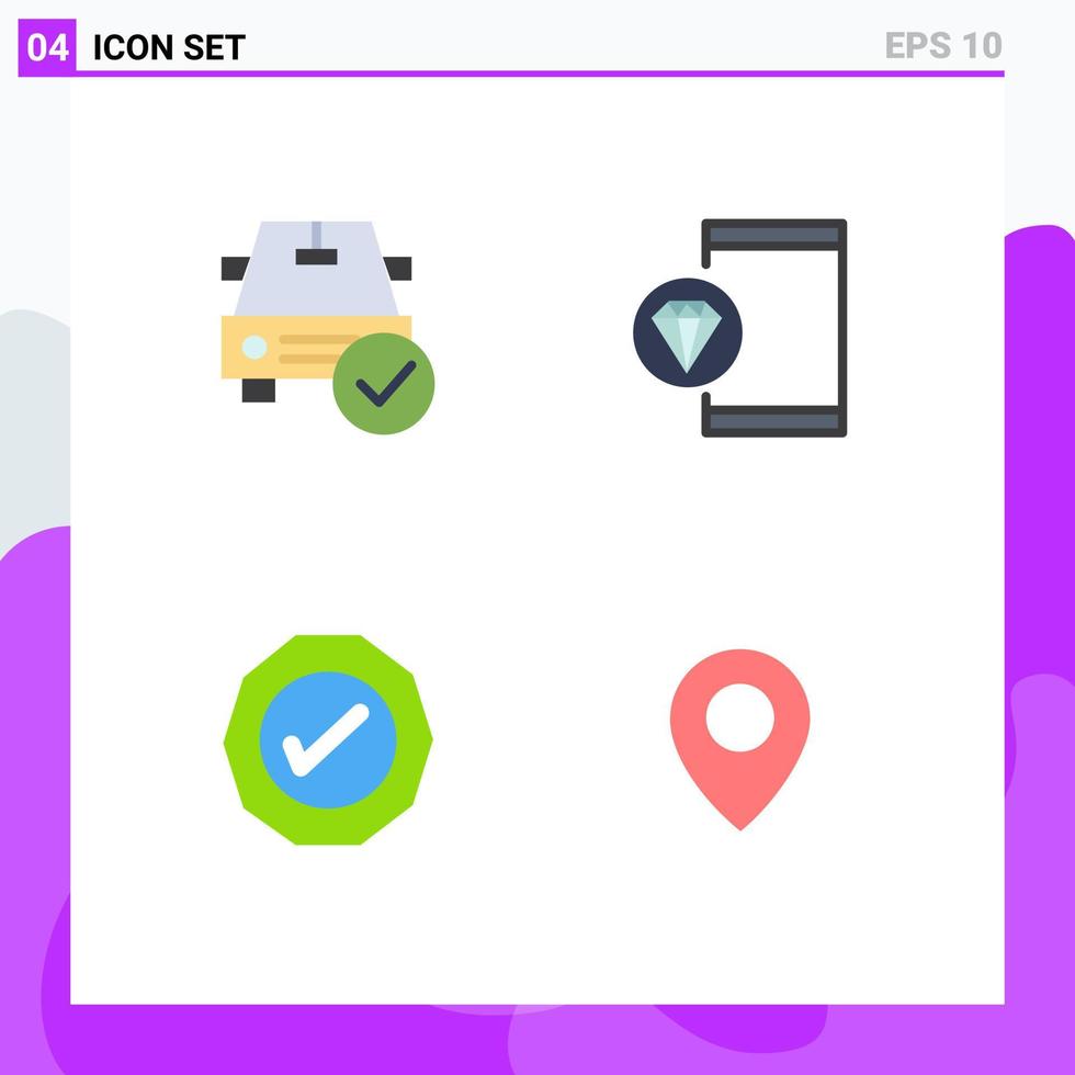 pacote de linha vetorial editável de 4 ícones planos simples de programação de carro feito codificação ok elementos de design vetorial editável vetor