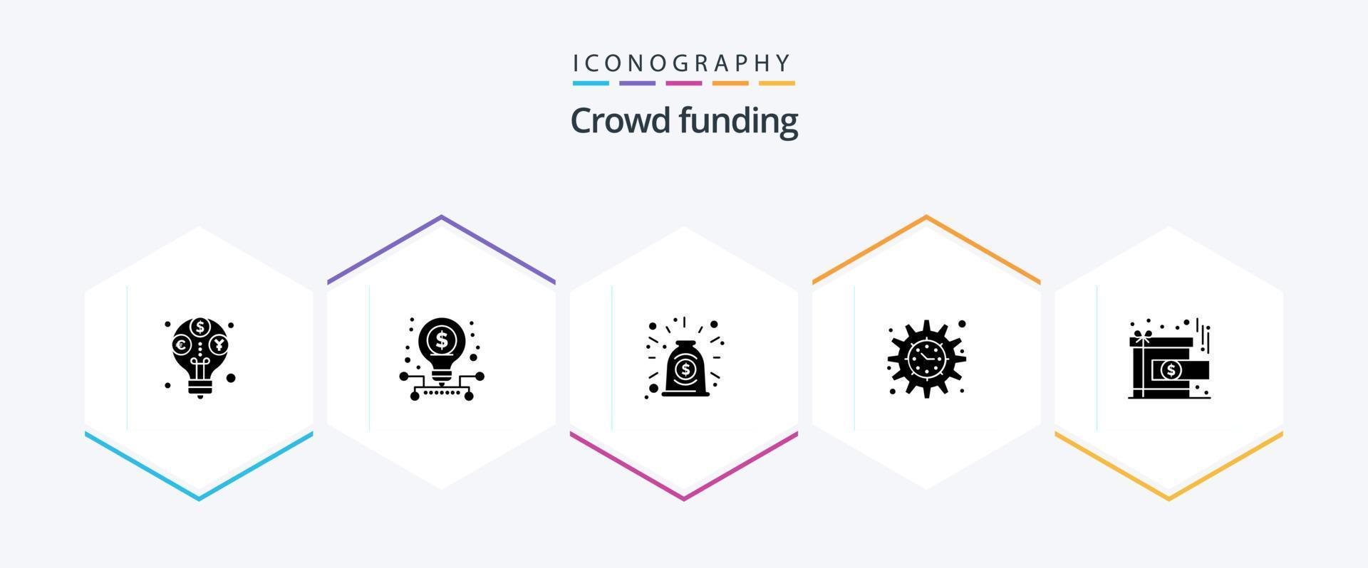 pacote de ícones de 25 glifos de crowdfunding, incluindo presente. objetivo do projeto. acordo. Linha do tempo. financiamento vetor