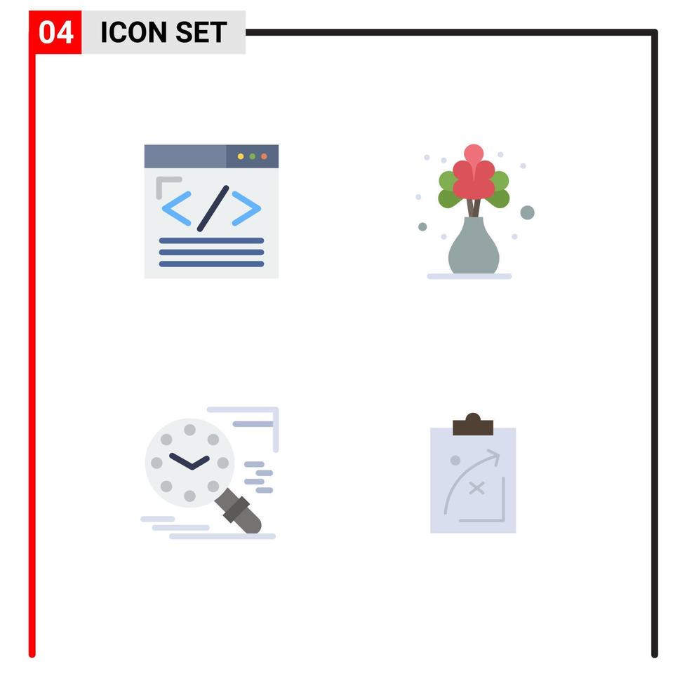 conjunto de ícones planos de interface móvel de 4 pictogramas de design de web de pesquisa de navegador elementos de design de vetores editáveis de tempo de vida