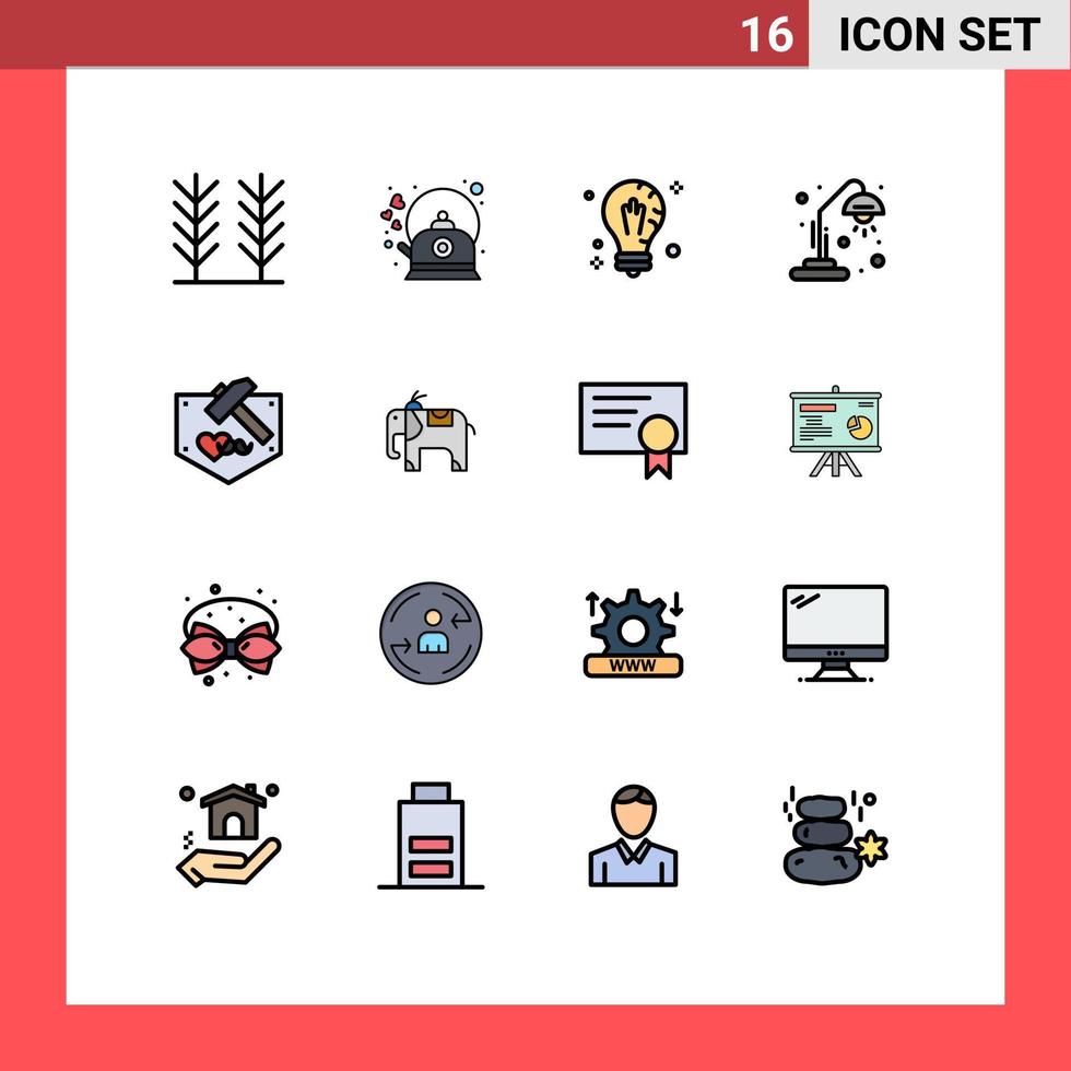 16 interface do usuário pacote de linha cheia de cores planas de sinais e símbolos modernos de luz do dia mente lâmpada de mesa luz editável elementos de design de vetores criativos