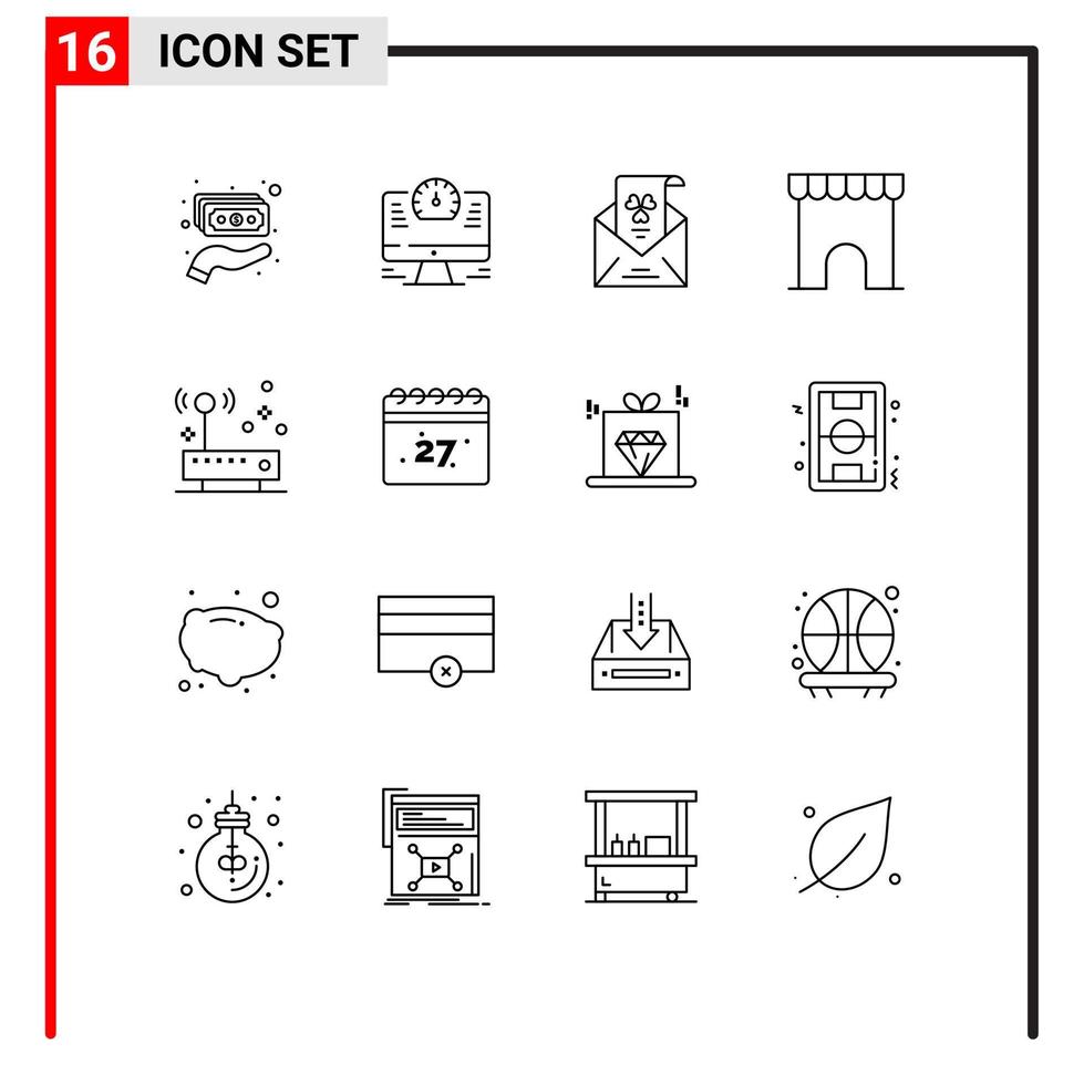 16 pacote de esboço de interface do usuário de sinais e símbolos modernos do mercado de conexão e elementos de design de vetores editáveis de convite de construção de instituto