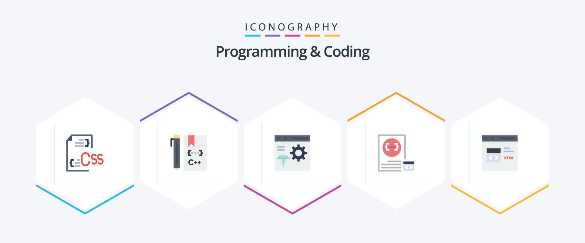 programação e codificação 25 pacotes de ícones planos, incluindo desenvolvimento. aplicativo. desenvolve. desenvolvimento. codificação vetor