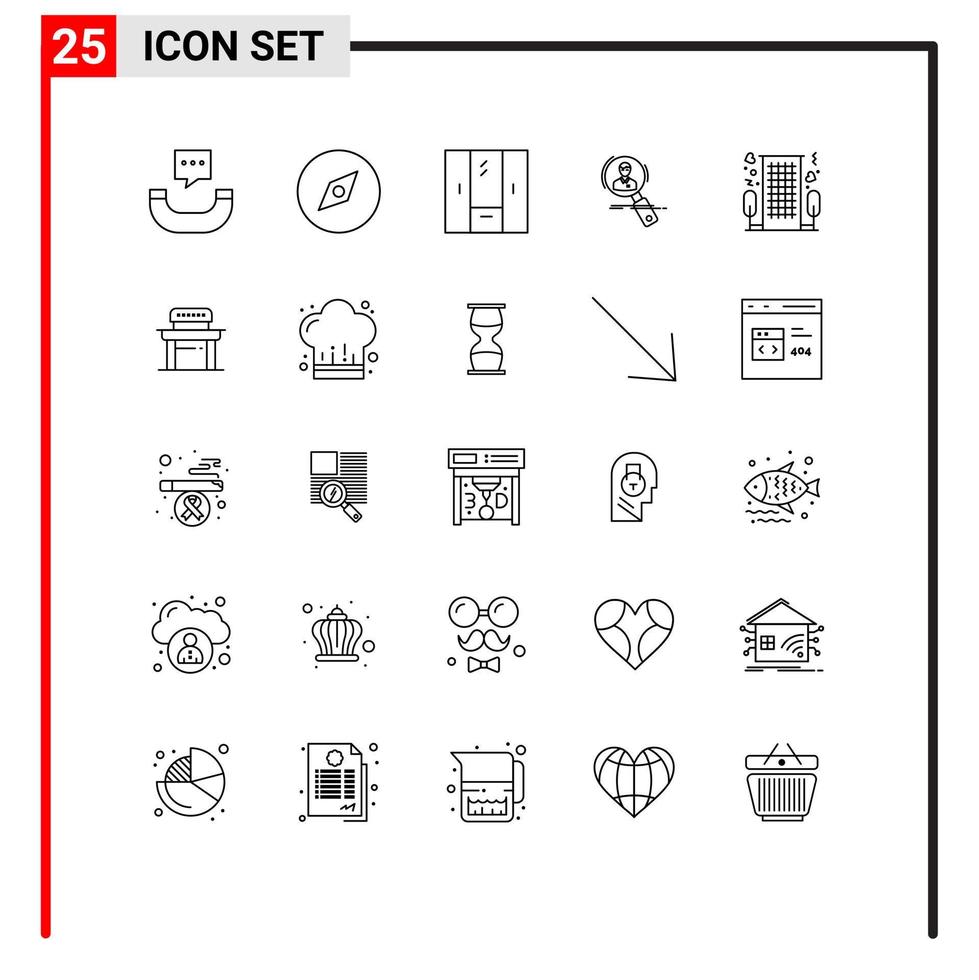 conjunto moderno de 25 linhas e símbolos, como resumo de elementos de design de vetores editáveis de funcionários de caça de móveis pessoais