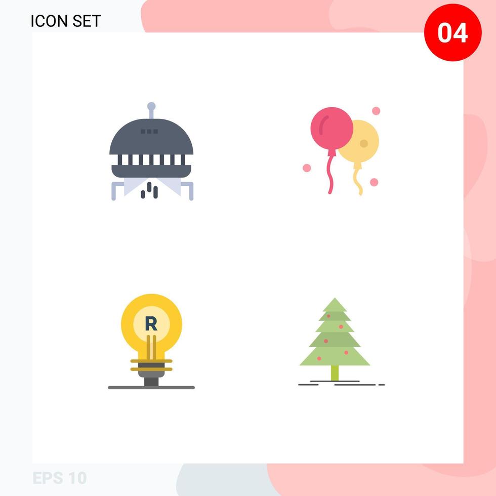 conjunto de 4 sinais de símbolos de ícones de interface do usuário modernos para ideia de astronomia bloon brand tree elementos de design de vetores editáveis