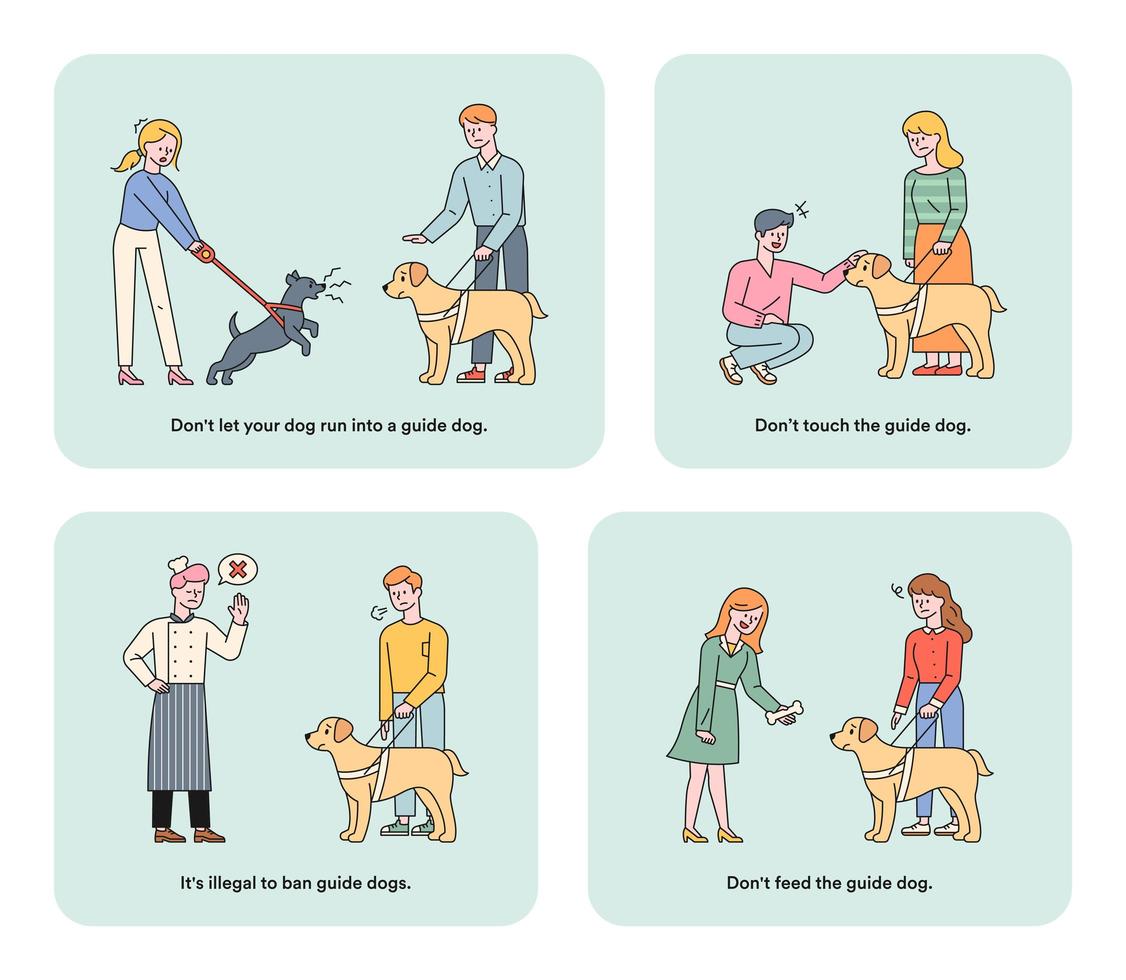 ilustração informativa para cães-guia para deficientes visuais. vetor