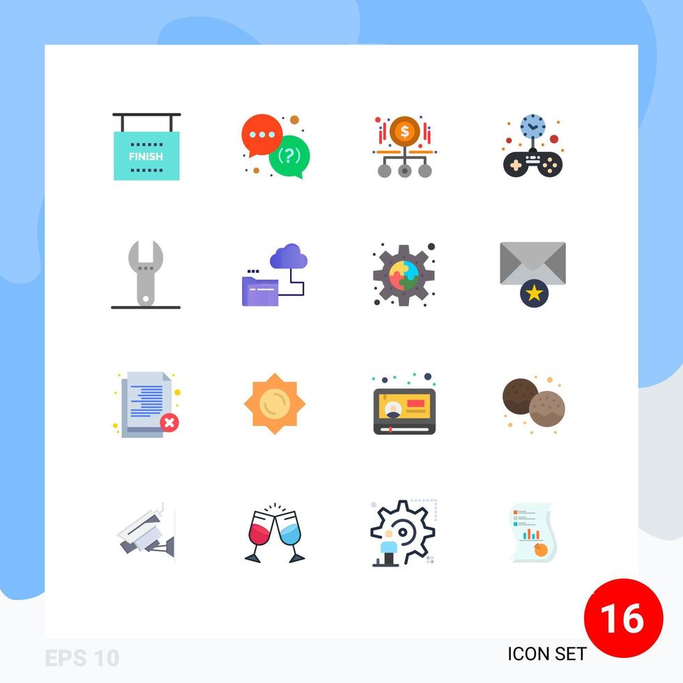 grupo de 16 sinais e símbolos de cores planas para controle de produto de jogo a dinheiro sólido pacote editável de elementos de design de vetores criativos