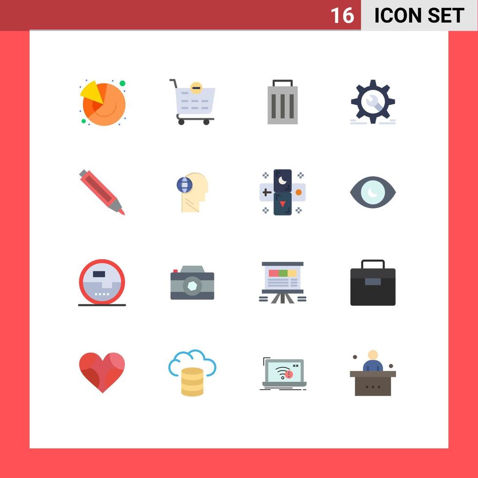 grupo de símbolos de ícone universal de 16 cores planas modernas de interface de configuração de caneta chave inglesa cog pacote editável de elementos de design de vetores criativos