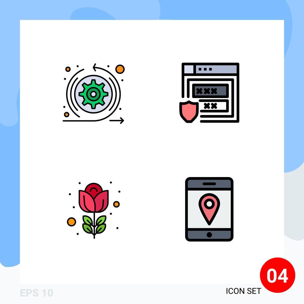 pacote de cores planas de linha preenchida de 4 símbolos universais de elementos de design de vetores editáveis de flor ágil web rosa