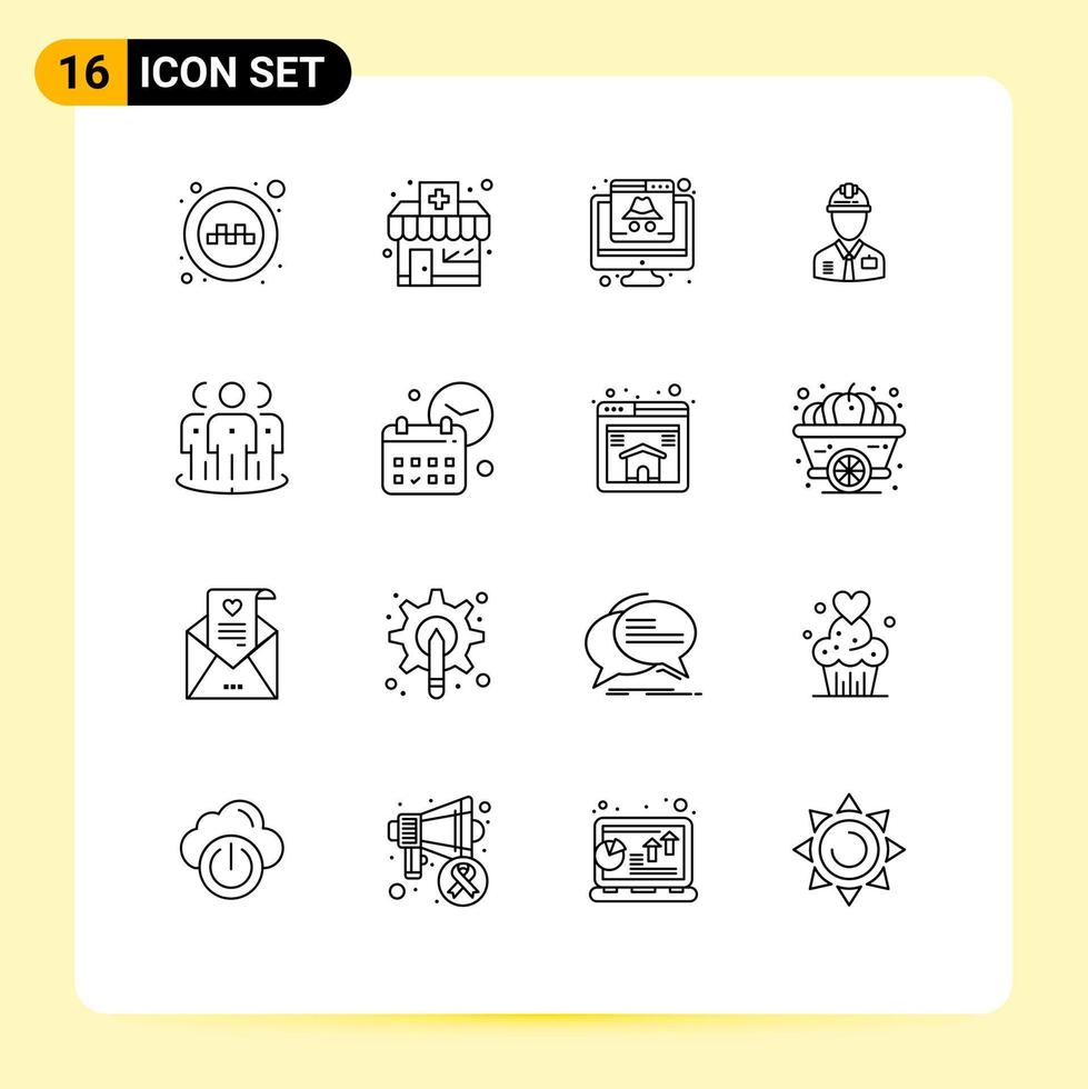 16 ícones criativos sinais modernos e símbolos de trabalho construtor crime trabalhador da construção civil editável elementos de design vetorial vetor