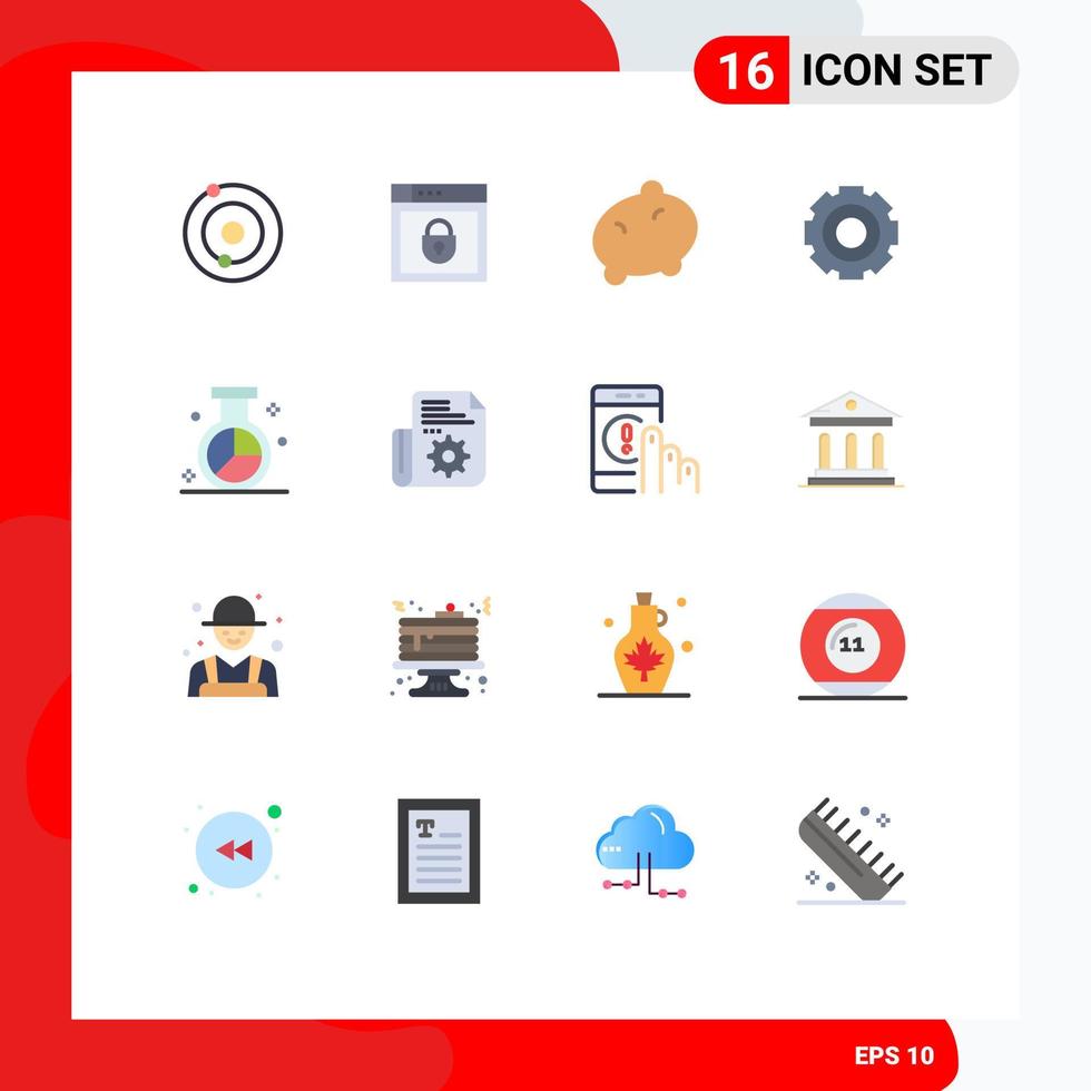 conjunto de cores planas de interface móvel de 16 pictogramas de pacote editável de trabalho universal de batata de mecanismo de mídia de elementos de design de vetores criativos