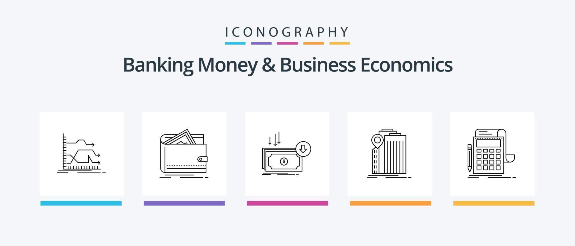 dinheiro bancário e pacote de ícones de linha 5 de economia de negócios, incluindo encaminhamento. oferecer. fundos. dinheiro. dar. design de ícones criativos vetor