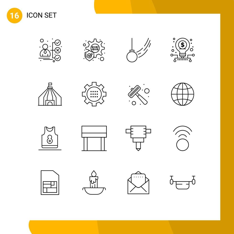 16 ícones criativos sinais e símbolos modernos de elementos de design de vetores editáveis de inicialização de bola de tenda de engrenagem