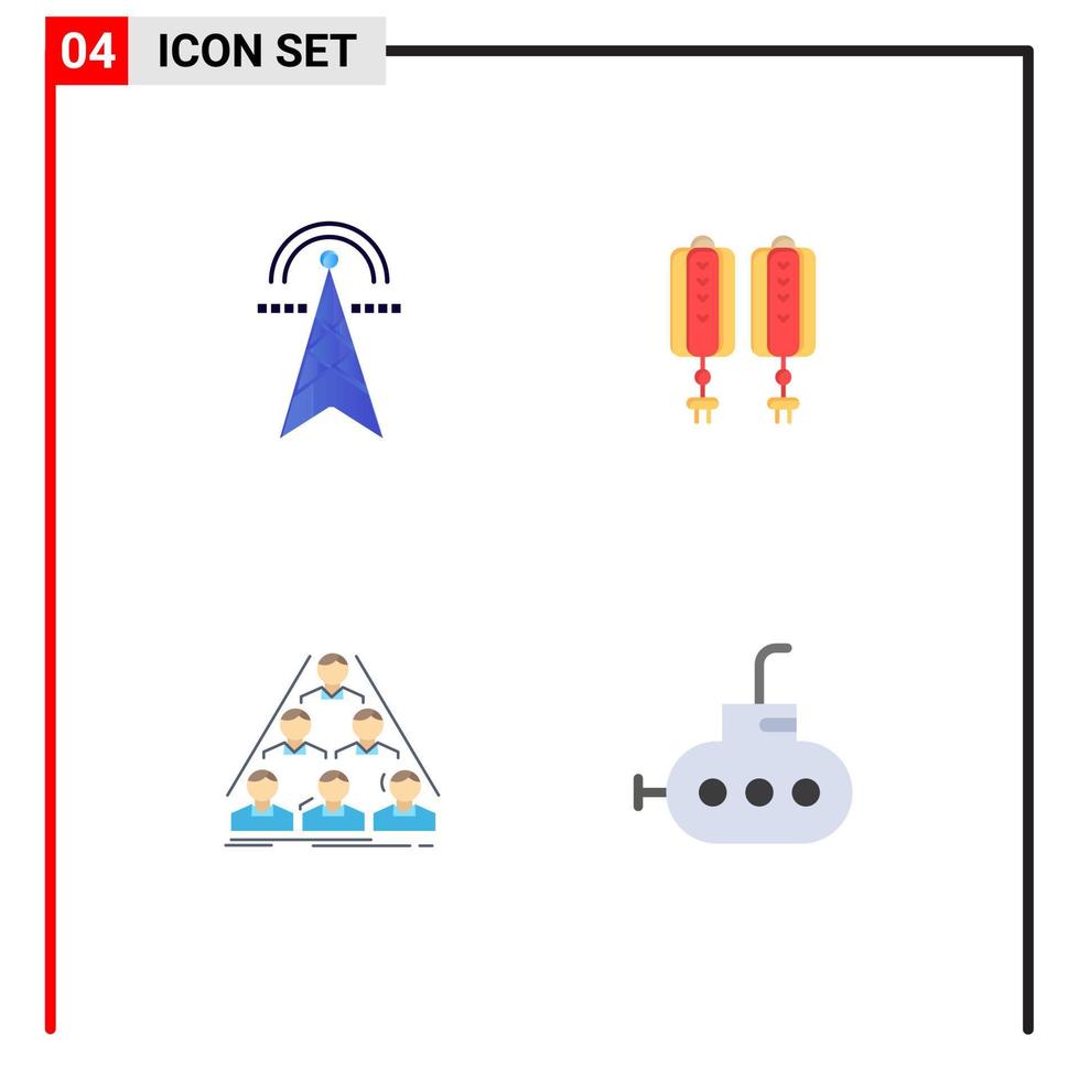 4 ícones planos universais sinais símbolos de torre elétrica equipe torre china estrutura elementos de design de vetores editáveis