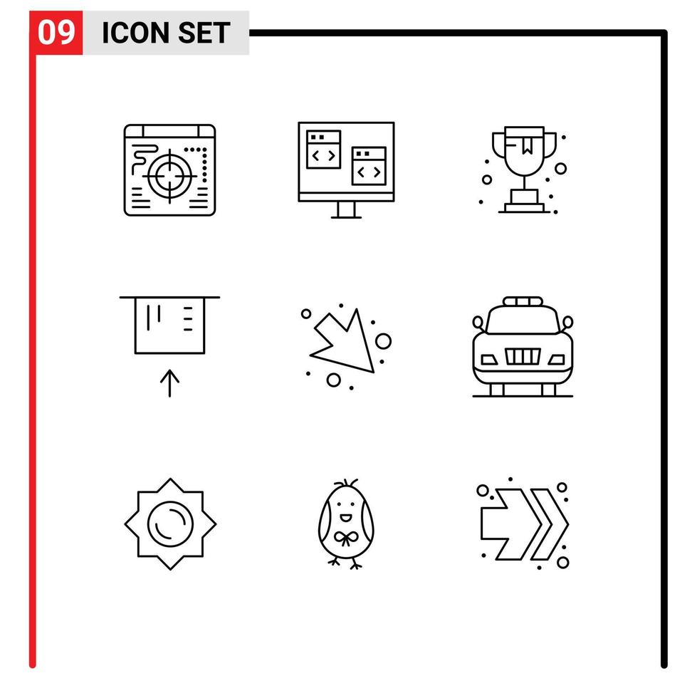 9 ícones criativos, sinais e símbolos modernos de carro para baixo, seta on-line, cartão de crédito, elementos de design vetorial editáveis vetor
