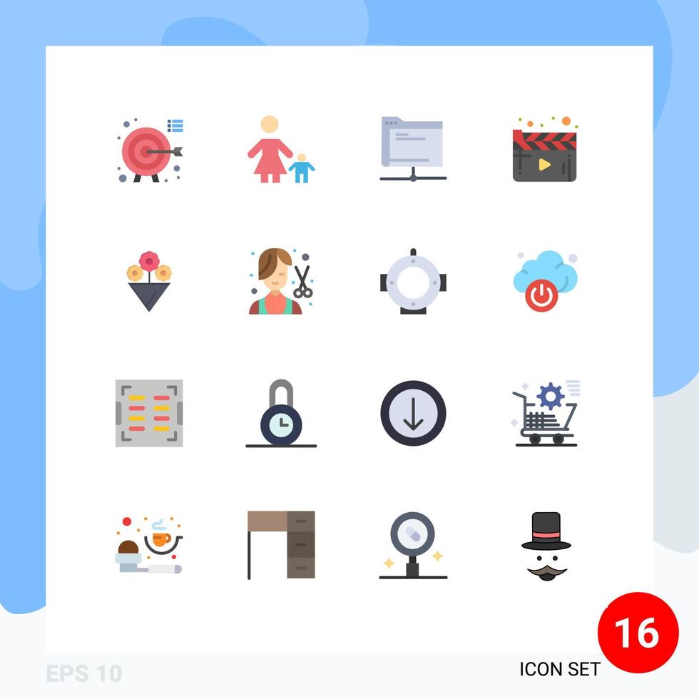 conjunto de 16 cores planas vetoriais na grade para filme de vídeo mãe cinema pacote editável remoto de elementos de design de vetores criativos