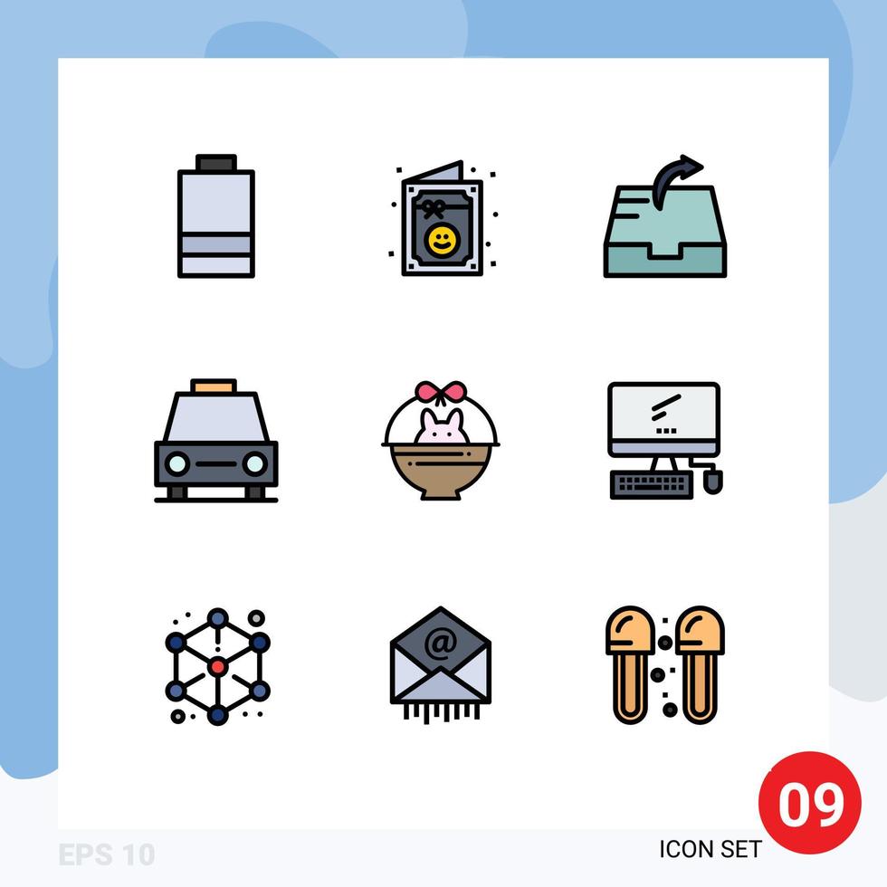 9 interface do usuário pacote de cores planas de linha cheia de sinais e símbolos modernos de elementos de design de vetores editáveis de veículos de caixa de correio de cesta de bebê
