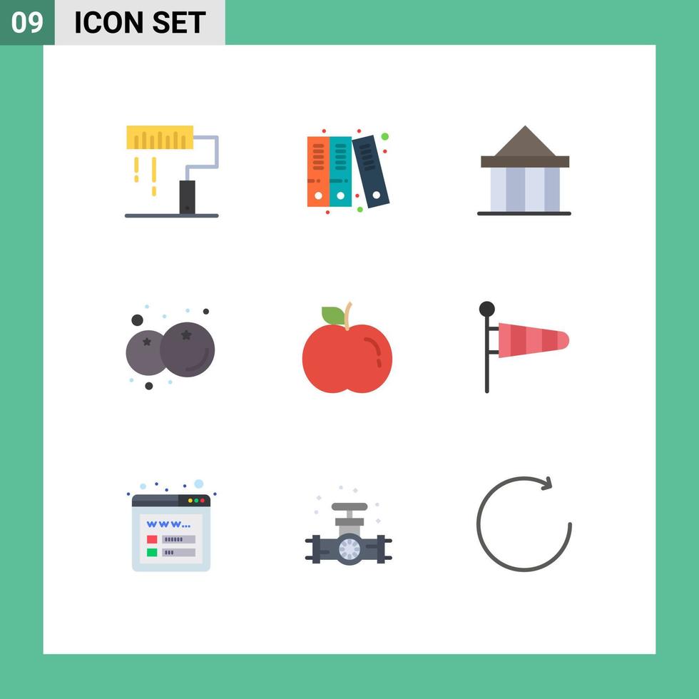 grupo de símbolos de ícones universais de 9 cores planas modernas de maçã, fruta, acrópole, comida, grécia, elementos de design vetorial editável vetor