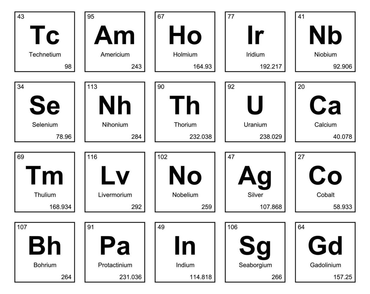 20 tabela periódica do design do pacote de ícones de elementos vetor