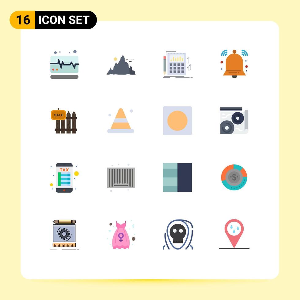 conjunto moderno de pictograma de 16 cores planas de pacote editável de calculadora de sino de contabilidade de notificação de cerca de elementos de design de vetores criativos