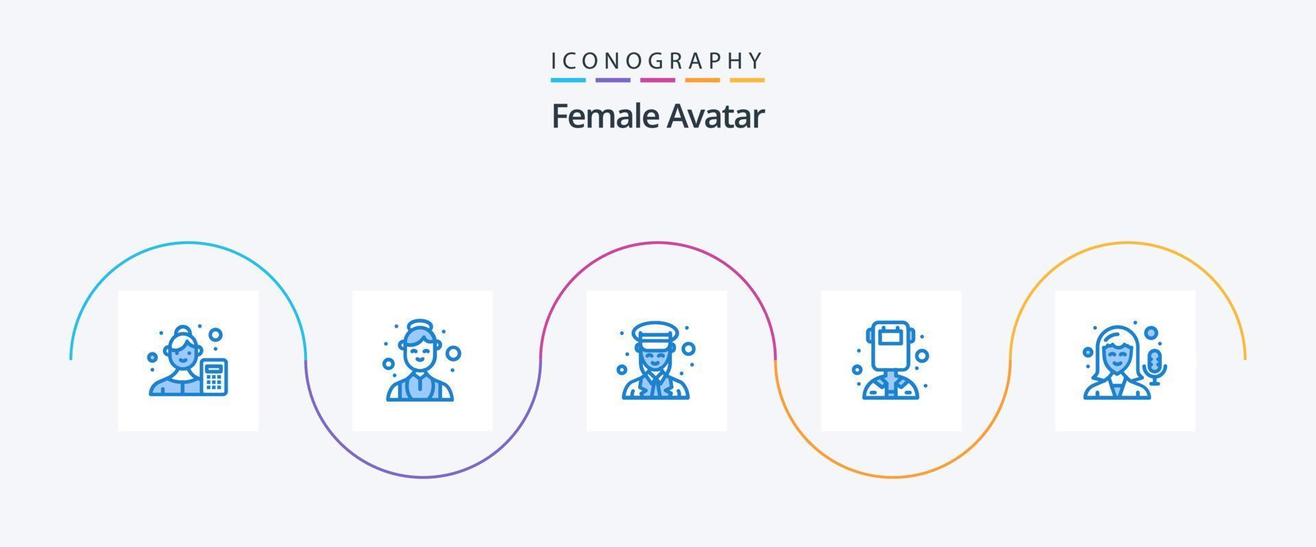 pacote de ícones de avatar feminino azul 5, incluindo soldador. fêmea. médico. avatar. polícia vetor
