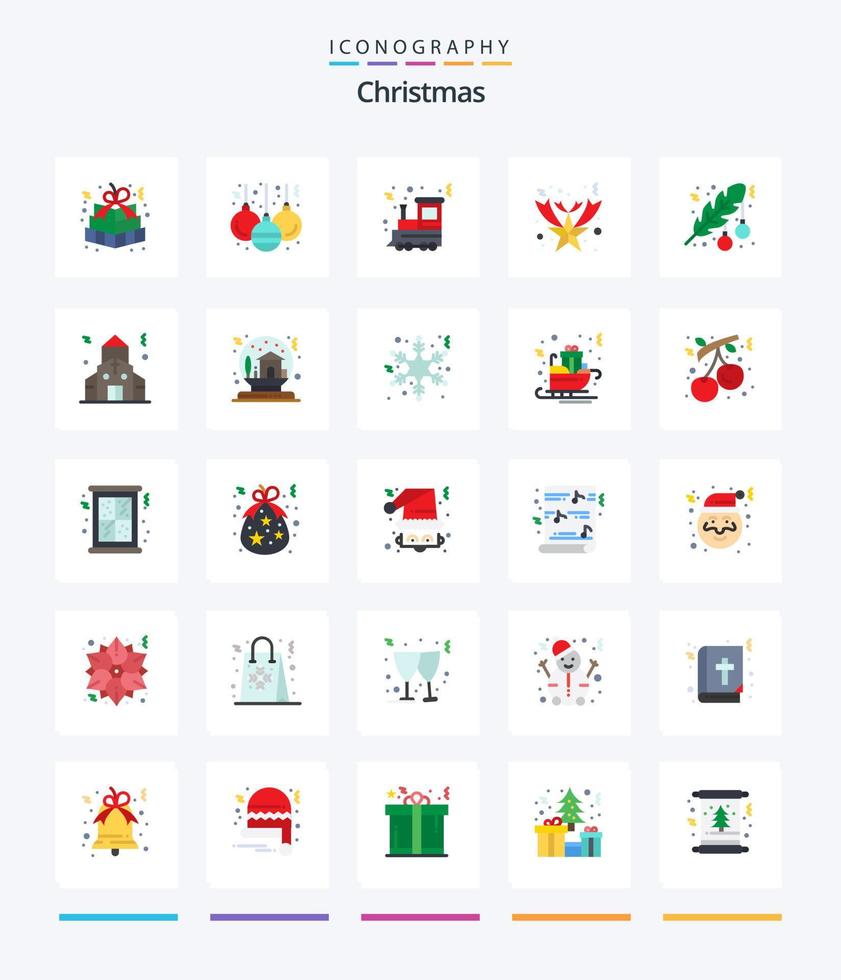 pacote criativo de ícones planos de natal 25, como decoração. bola. Natal. Estrela. Natal vetor